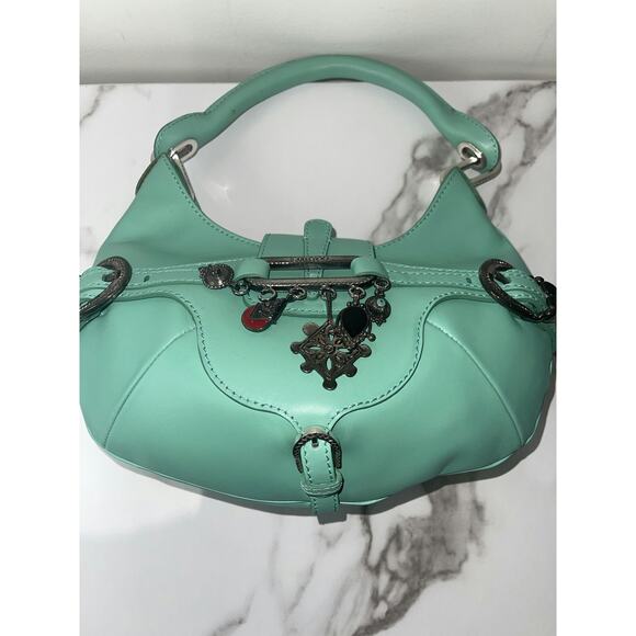 Jimmy Choo Turquoise Leather Hobo Bag with Charm Accents - Picture 4 of 4